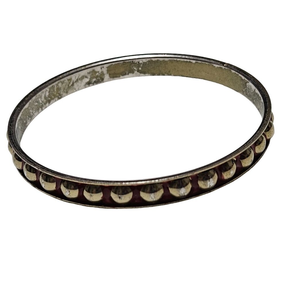 Vintage Red Metal Bangle Bracelet Gold Tone Dome Accents 80s 90s Punk Fashion